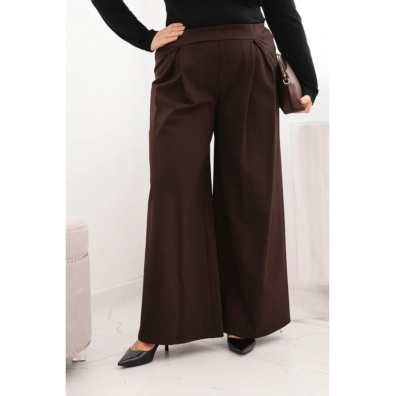 K-Fashion Dámske Plus veľkosť široké nohavice so skladaním Brown 66657578