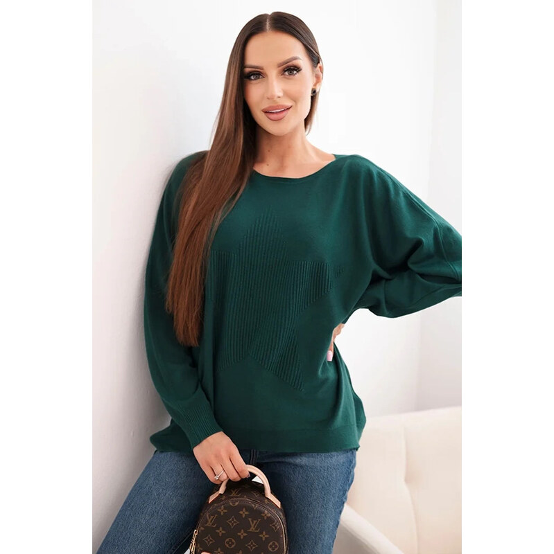 K-Fashion Dámsky sveter s dlhším zadným dielom a vyrazenou hviezdou 66657724