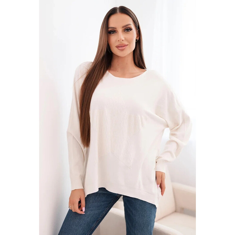 K-Fashion Dámsky sveter s dlhším chrbtom a vyrazenou hviezdou béžovej 66657720