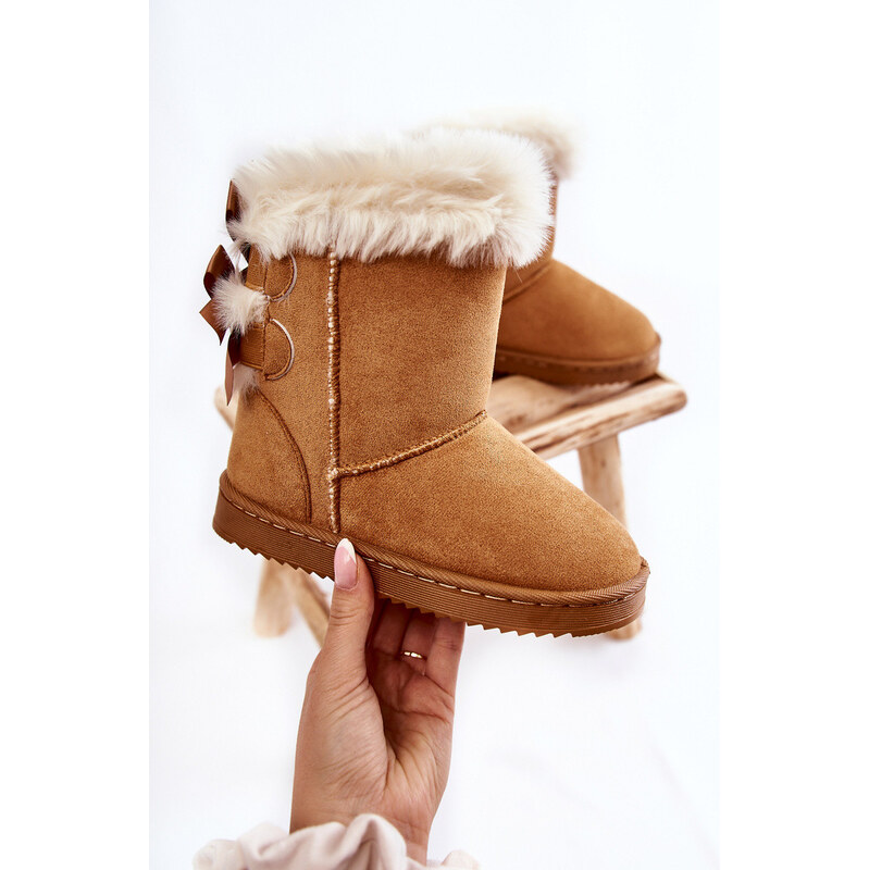 Boto Dziecięce Ocieplane Botki Z Kokardkami Śniegowce Beżowe Funky 66658480