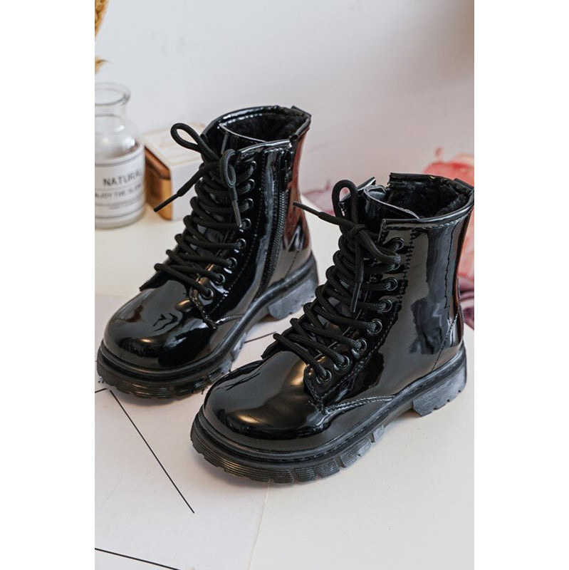 Boto Dziecięce Botki Lakierowane Z Suwakiem Czarne Tibbie 66659288