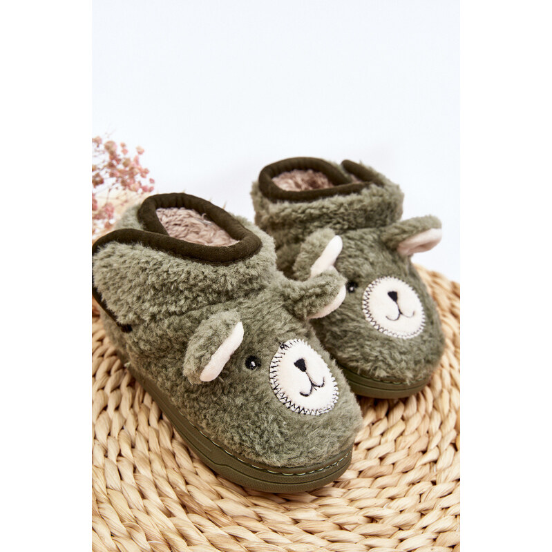 Boto Kapcie Dziecięce Ocieplane Z Misiem Zielone Eberra 67260455