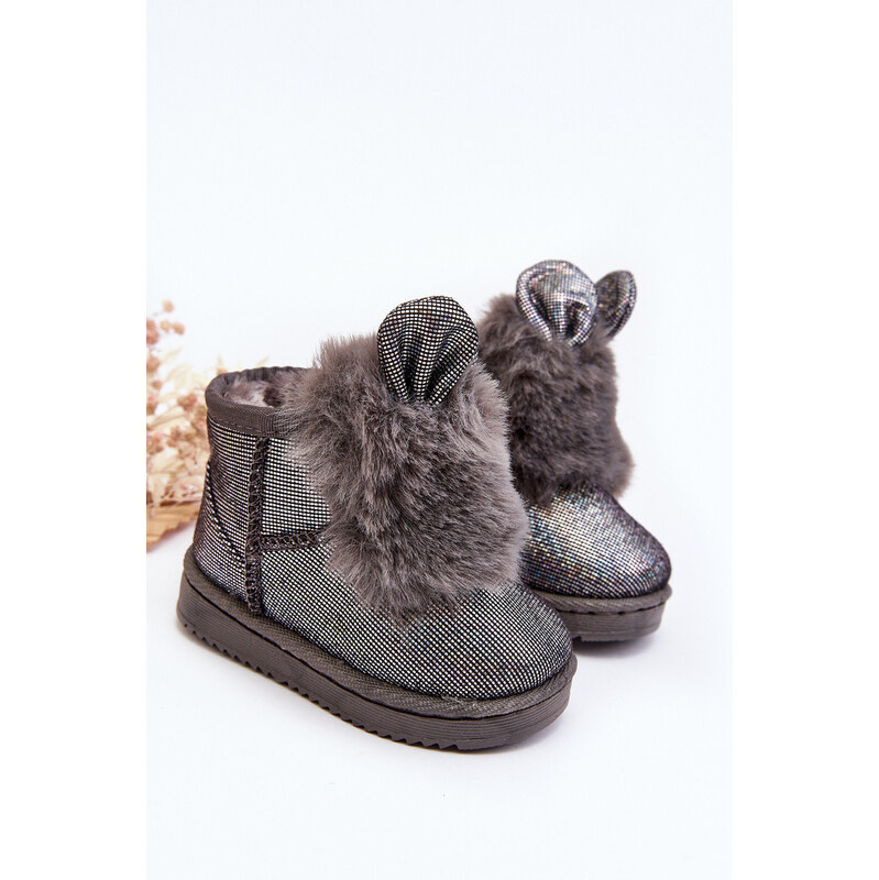 Boto Dziecięce Śniegowce Ocieplane Futerkiem Z Uszkami Szare Betty 67260459