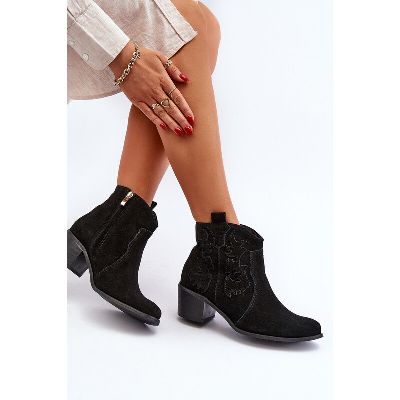 Zazoo 3426 Damskie Zamszowe Botki Kowbojki Czarne 66659848