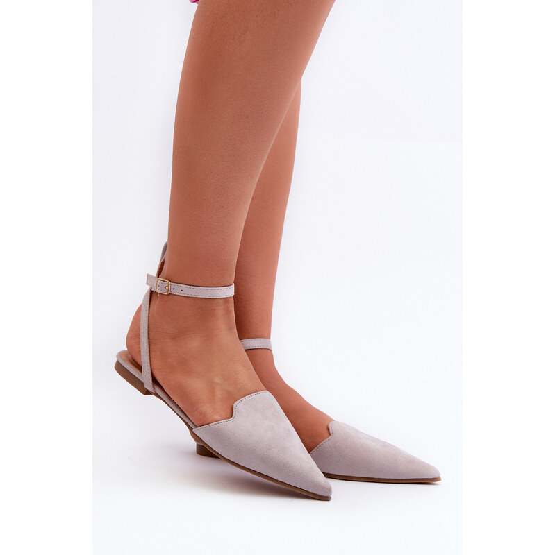 Boto Wiązane Baleriny Eko Zamszowe Z Noskami W Szpic Szare Ellesara 67260502