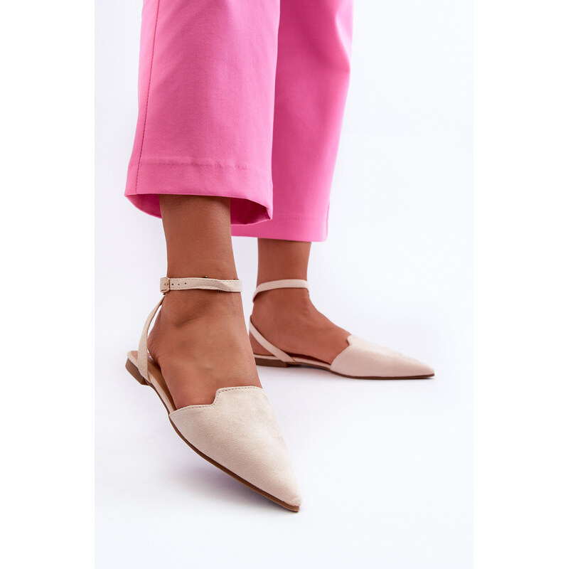 Boto Wiązane Baleriny Eko Zamszowe Z Noskami W Szpic Jasnobeżowe 67260503