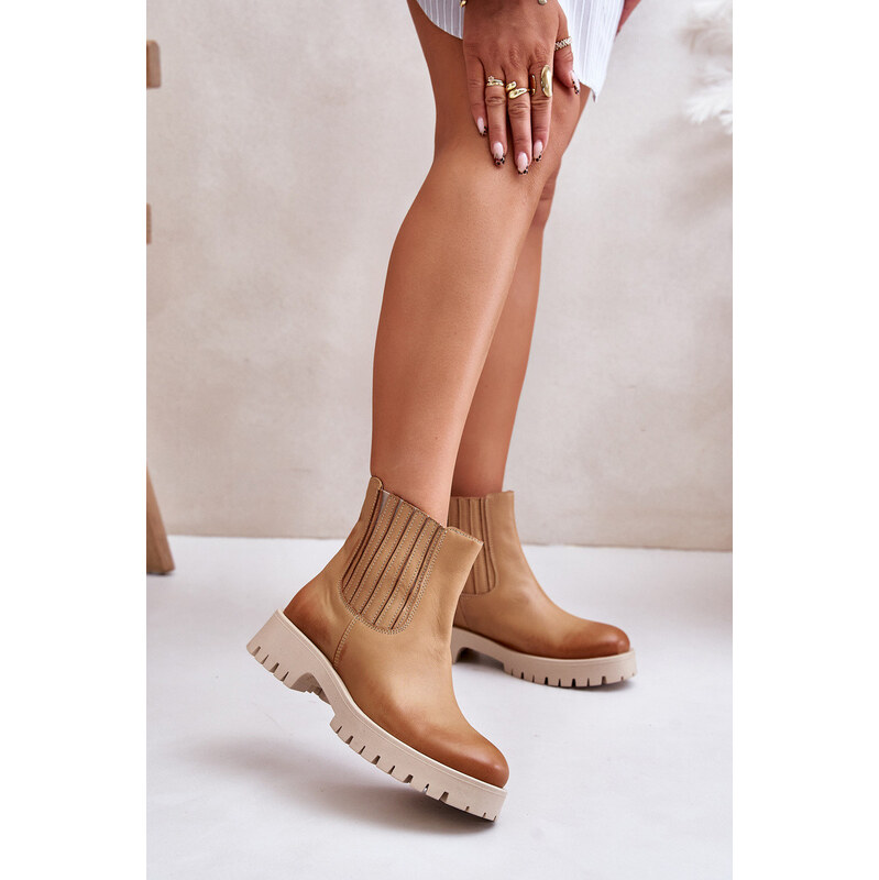 Boto Wsuwane Botki Damskie Na Płaskim Obcasie Skórzane Lewski 3611 66661006