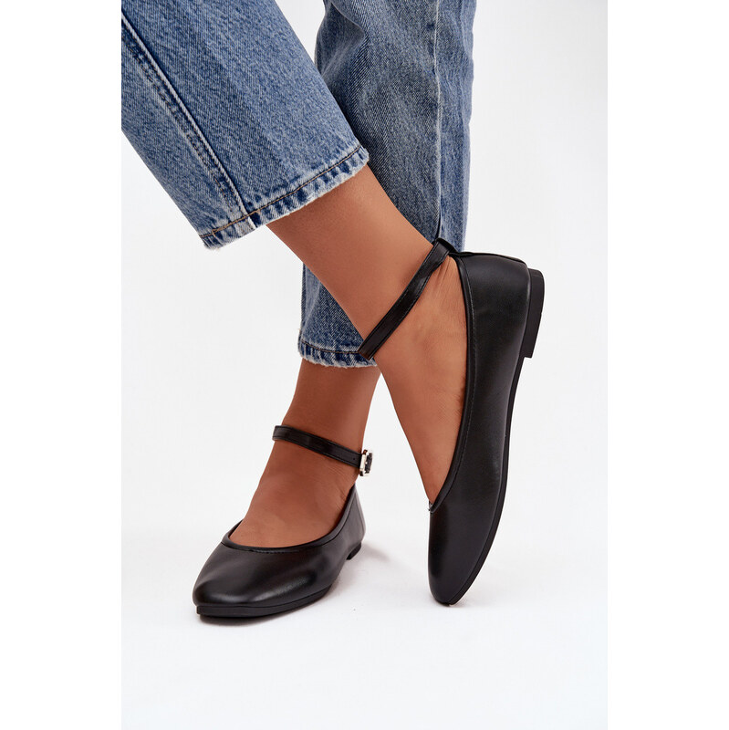 Boto Dámské baleríny s páskem a přezkou Černé Janelor 67260886
