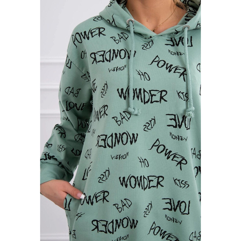 K-Fashion Mikina s nápismi tmavá mentolová 66665782