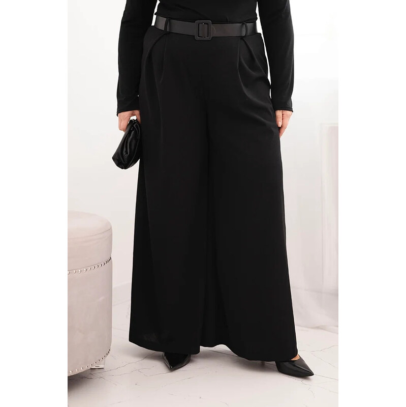 K-Fashion Dámske Plus veľkosť široké nohavice s opaskom čierna 66665800
