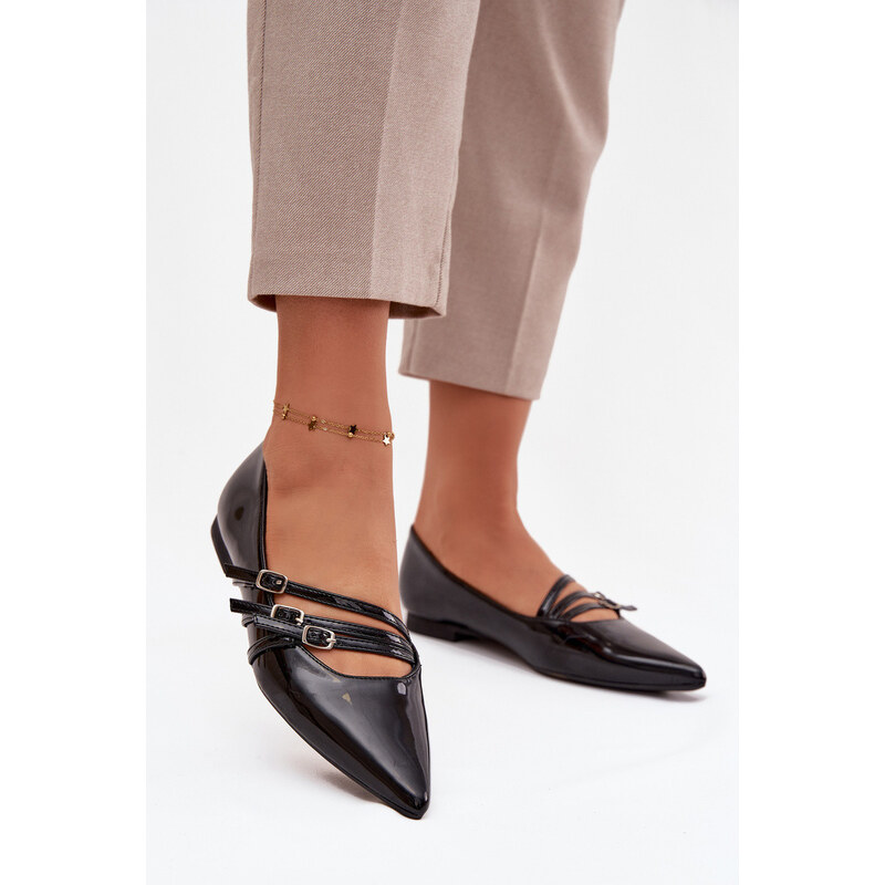 Boto Lakované baleríny s pruhy Černé Palenna 67261043