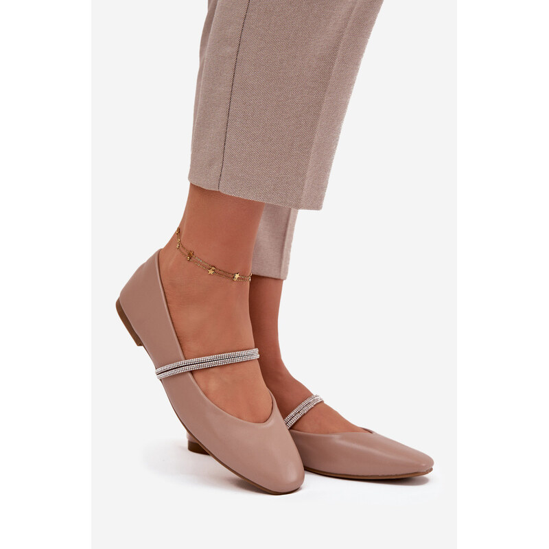 Boto Dámské baleríny s lesklými pásky tmavě béžové Ilirene 67261049