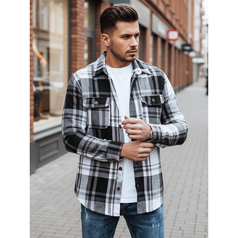 Dstreet Kockovaná flanelová košeľa s náprsnými vreckami v čierno 66666808