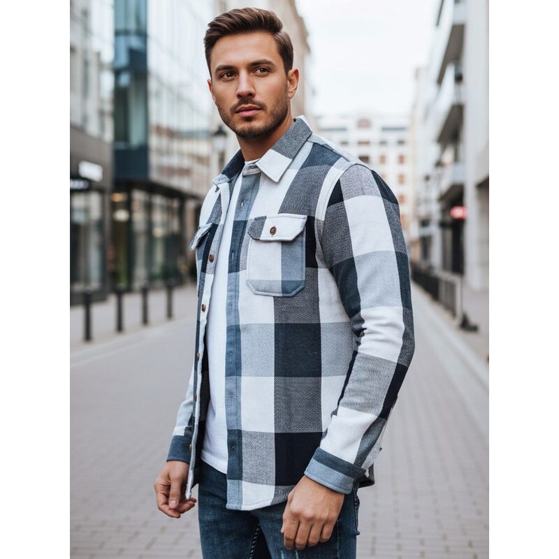Dstreet Kockovaná flanelová košeľa s náprsnými vreckami v modrej farbe 66666809