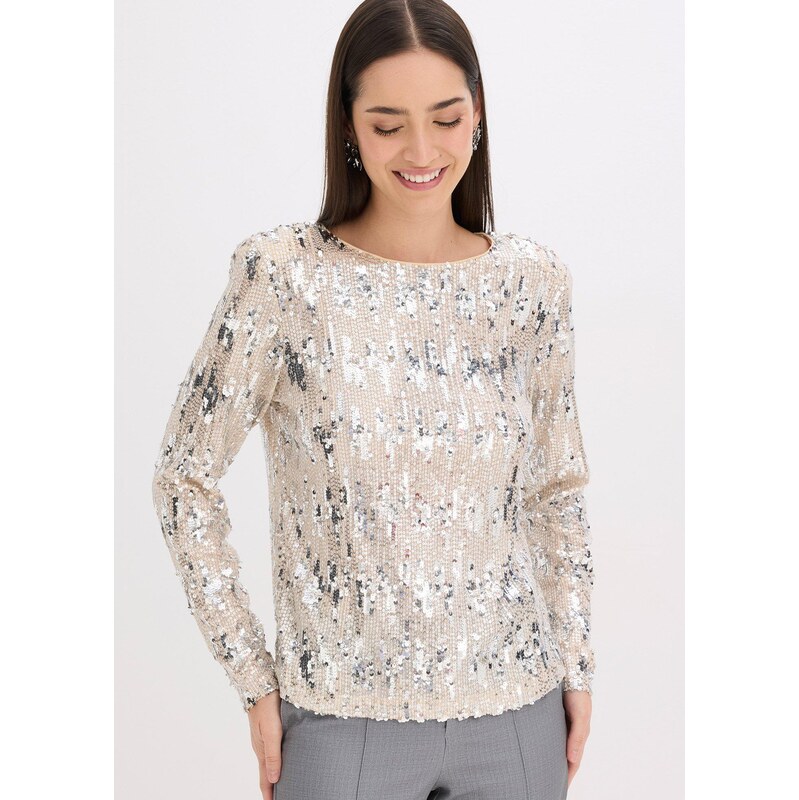 bonprix Tričko s dlhým rukávom s flitrami, farba zlatá 66696737