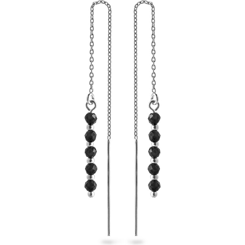 AGAIN Jewelry Strieborné retiazkové náušnice s čiernym spinelom 66672250