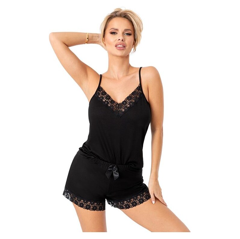 Donna Luxusné dámske pyžamo Niki čierne s úzkymi ramienkami 66675075