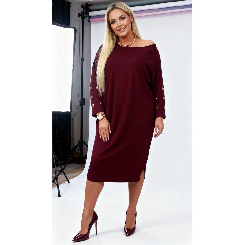 Šaty s kovovými očkami na rukávoch vínovočervené 66301751