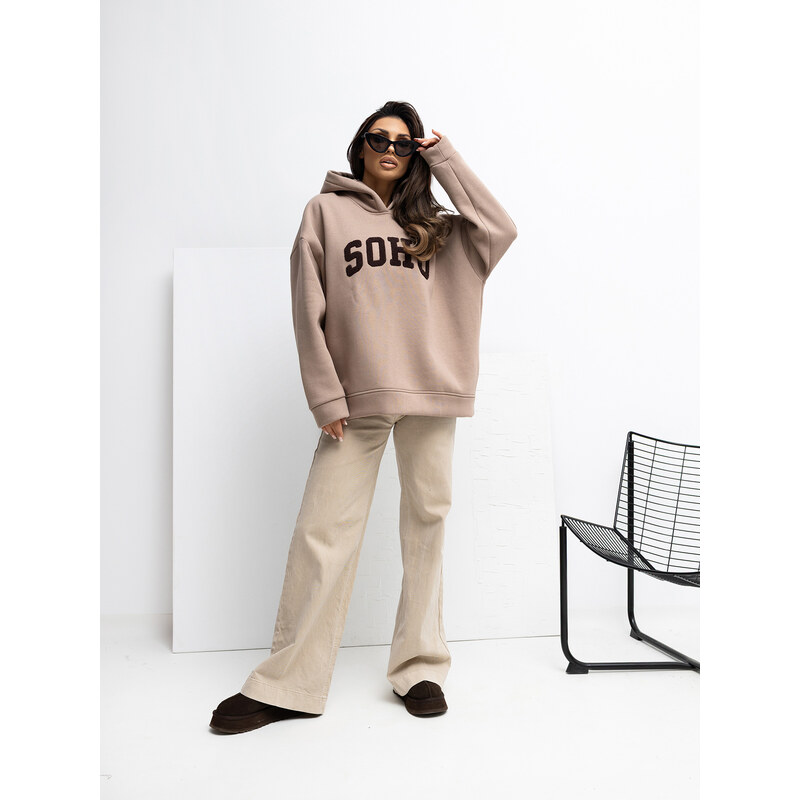 RUE PARIS Dámska mikina s kapucňou v béžovej farbe 66677991