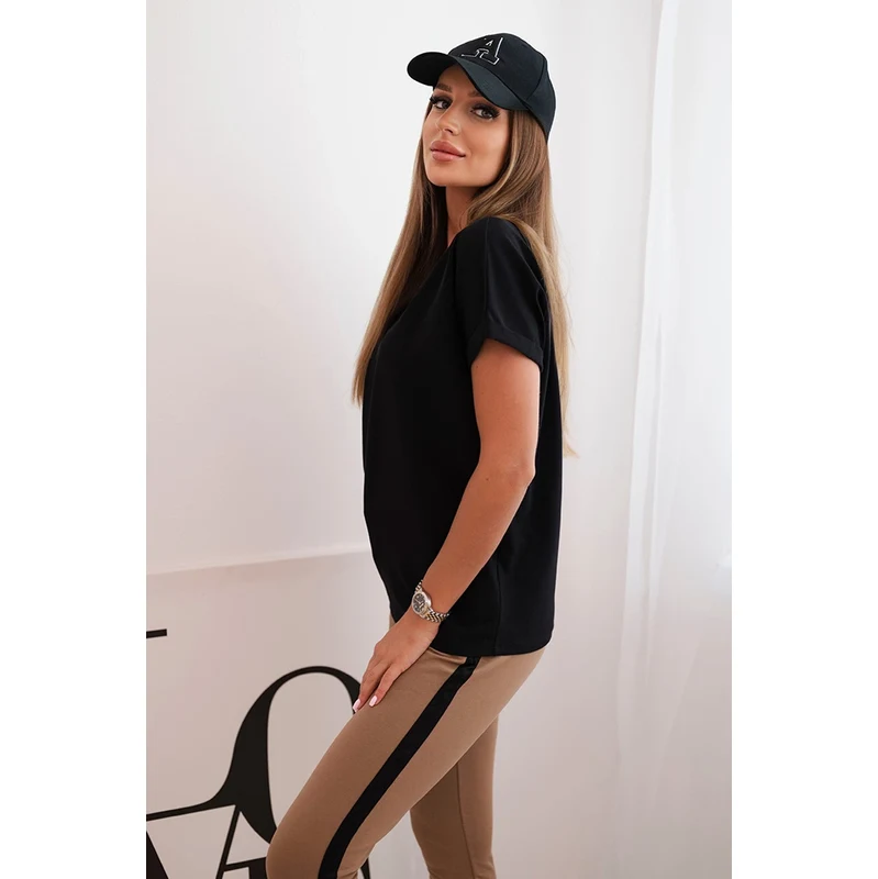 Kesi Dámsky bavlnený komplet s blúzkou a legínami s lampasom čierny 66572693