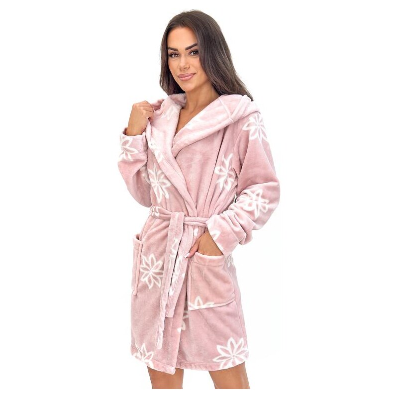 Donna Dámsky župan s kapucňou Pamela ružový s kvetmi 66693479