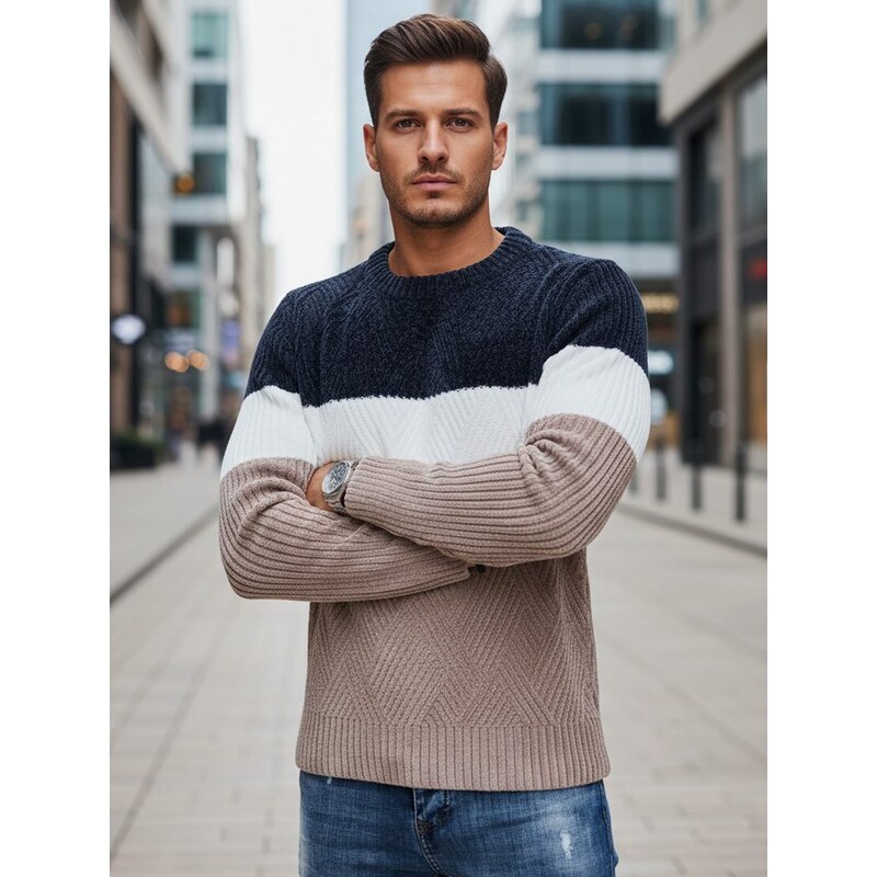 Dstreet Trojfarebný pánsky pruhovaný sveter 66691480