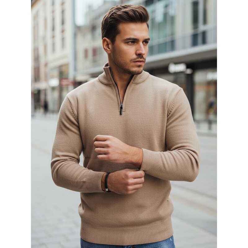 Dstreet Moderný hnedý pánsky sveter so zipsom 66691486