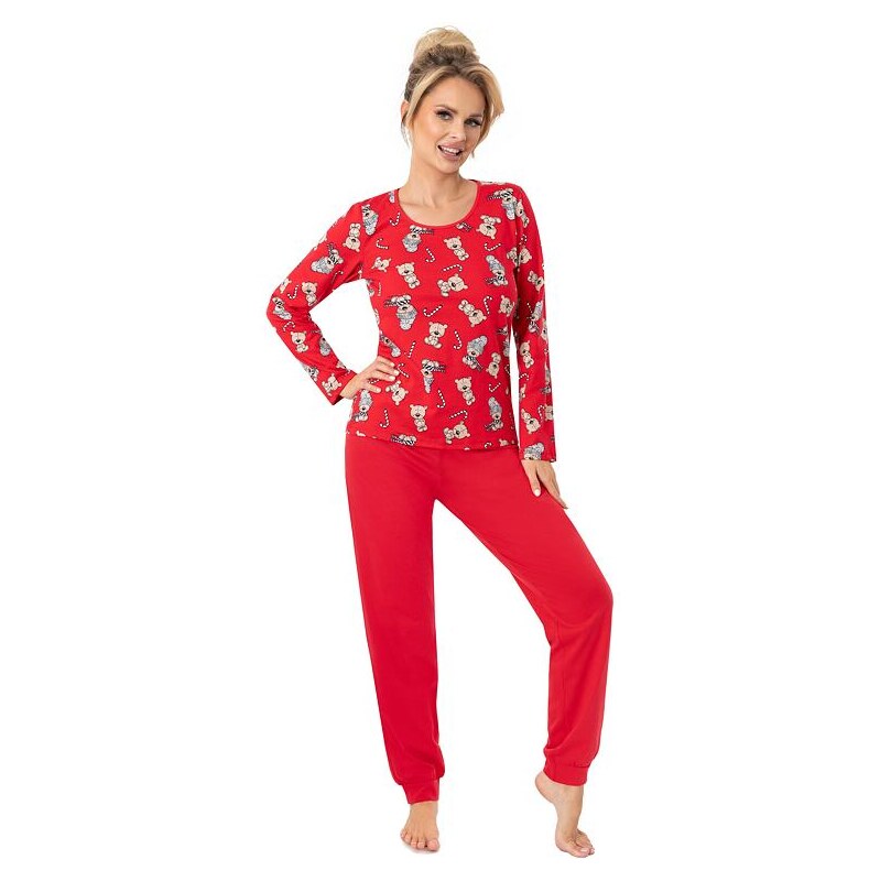 Donna Vianočné pyžamo Bear long s červenými nohavicami 66693475