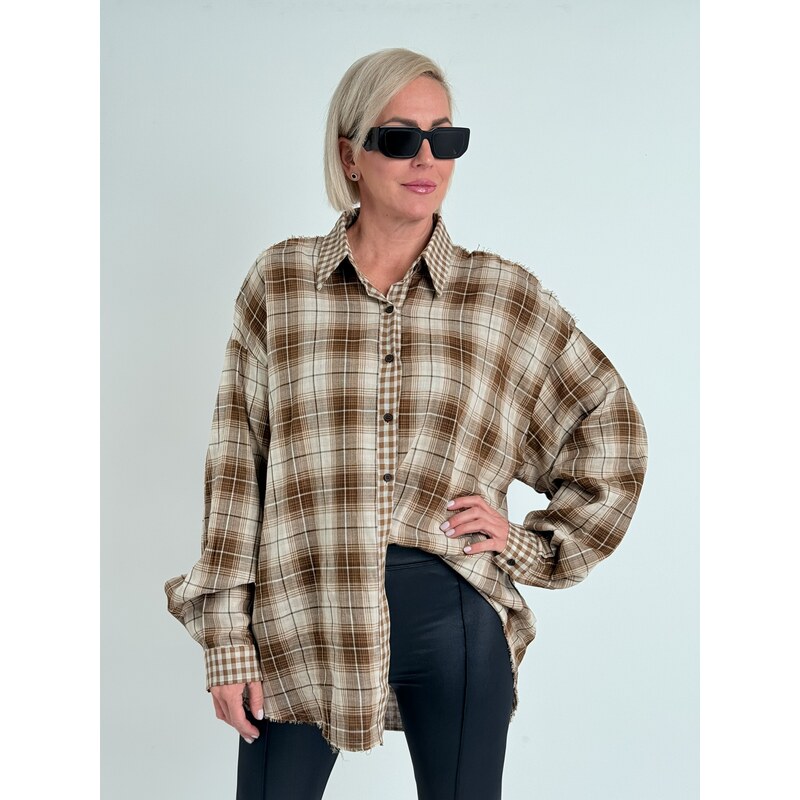 BRIGITTE Béžová kockovaná košeľa BULOC 66695092