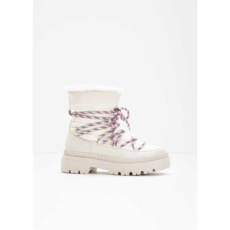 bonprix Šnurovacie čižmy, podšívané, farba biela 66696739
