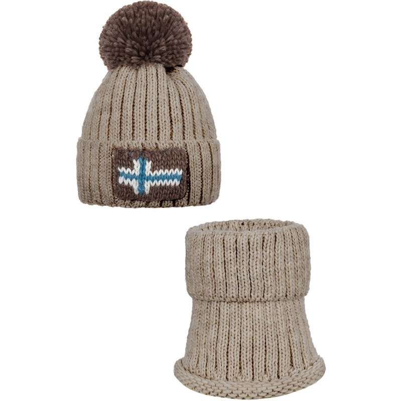 Ander OSLO vlnená čiapka a nákrčník - béžová 66708037