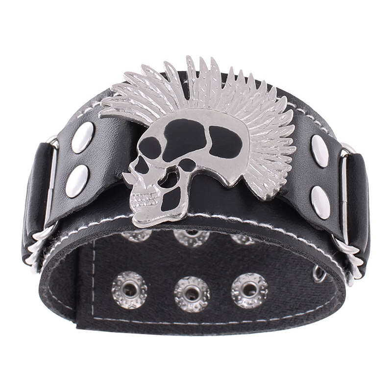 Kožený vybíjaný náramok Lebka Punk 17478988
