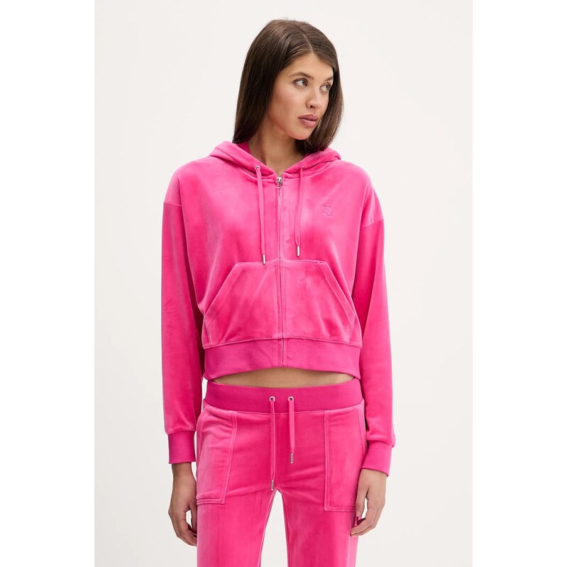 Velúrová mikina Juicy Couture BRENDAL CROP OVERSIZED HOODIE 66709352