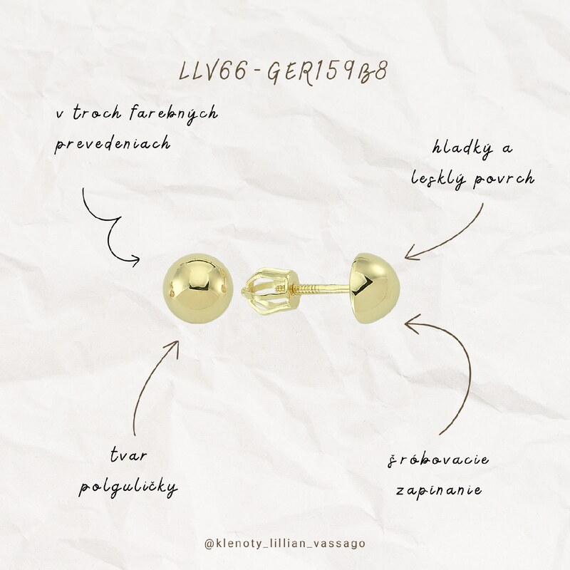 Lillian Vassago Hladké a lesklé zlaté náušnice v tvare polguľôčky 57490135