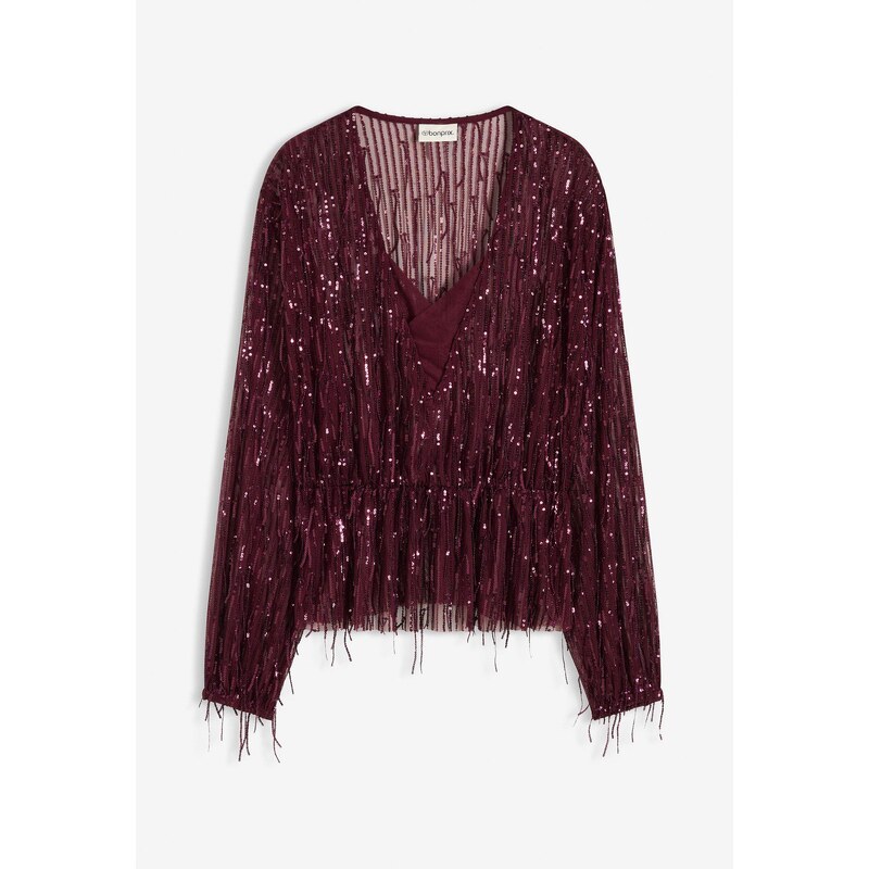 bonprix Flitrovaná blúzka so strapcami, farba hnedá 66712893