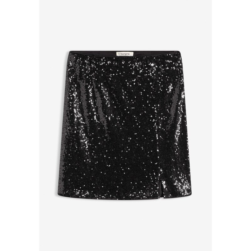 bonprix Mini sukňa s flitrami, farba čierna 66712905