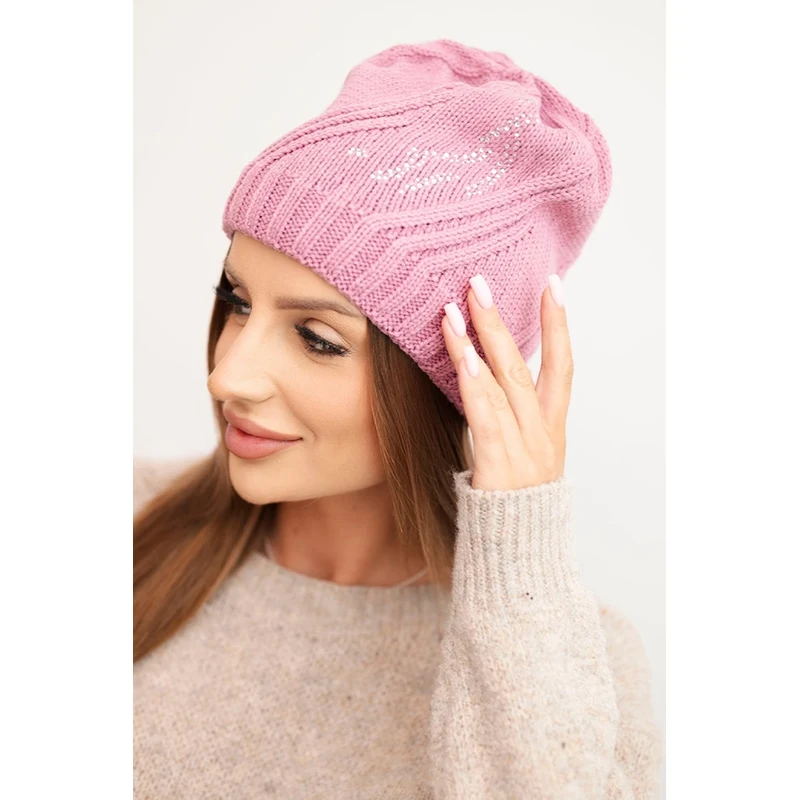 Kesi Dámska zimná čiapka s vlnou vo voľnom strihu K442 ružová 66713241