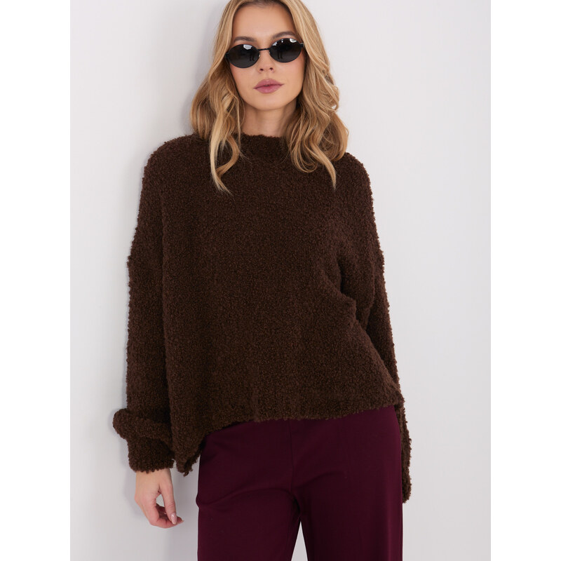 BASIC Tmavohnedý dámsky teplý oversize sveter CH-SW-72610.62-dark 66883660