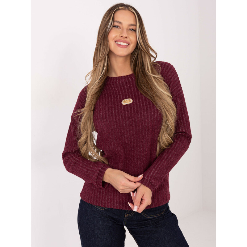 RELEVANCE Vínový dámsky rebrovaný sveter s okrúhlym výstrihom RV-SW 66883659