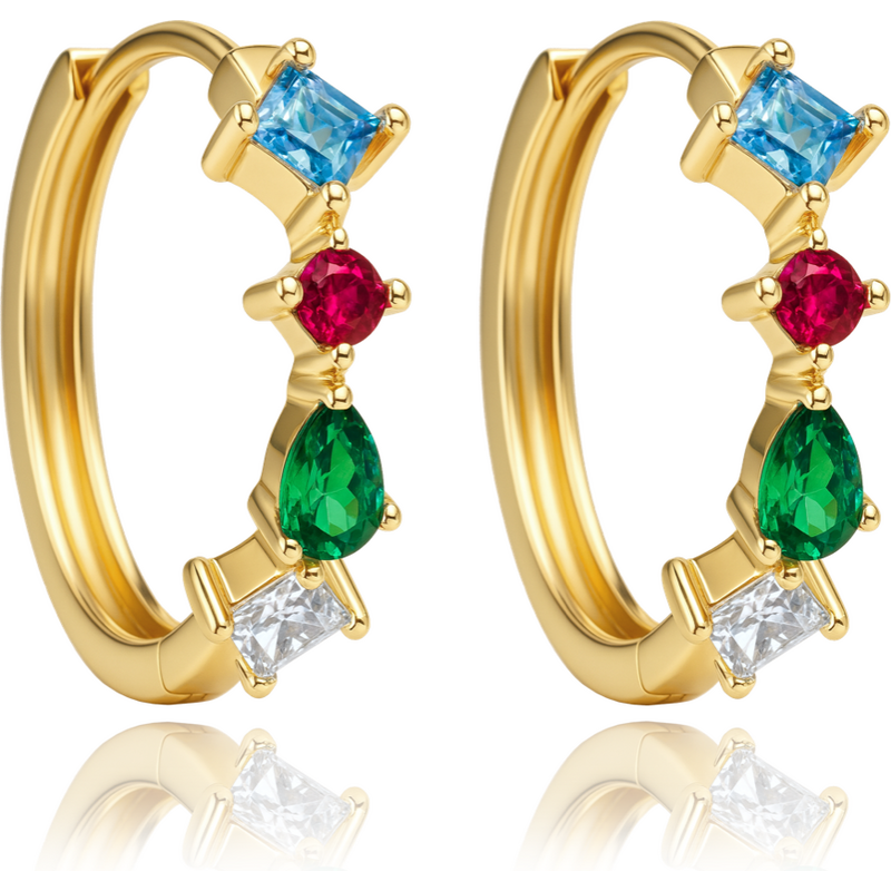 OLIVIE MINET Elegantné zlaté náušnice s bielymi, červenými, modrými a 66795592