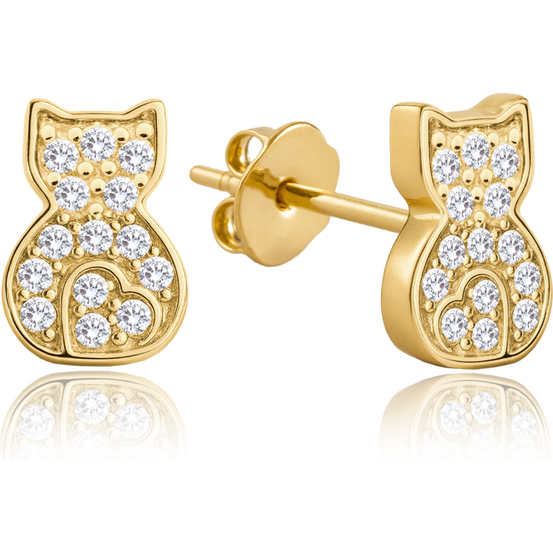 OLIVIE MINET Zlaté náušnice mačky s bielymi zirkónmi Au 585/1000 66795638