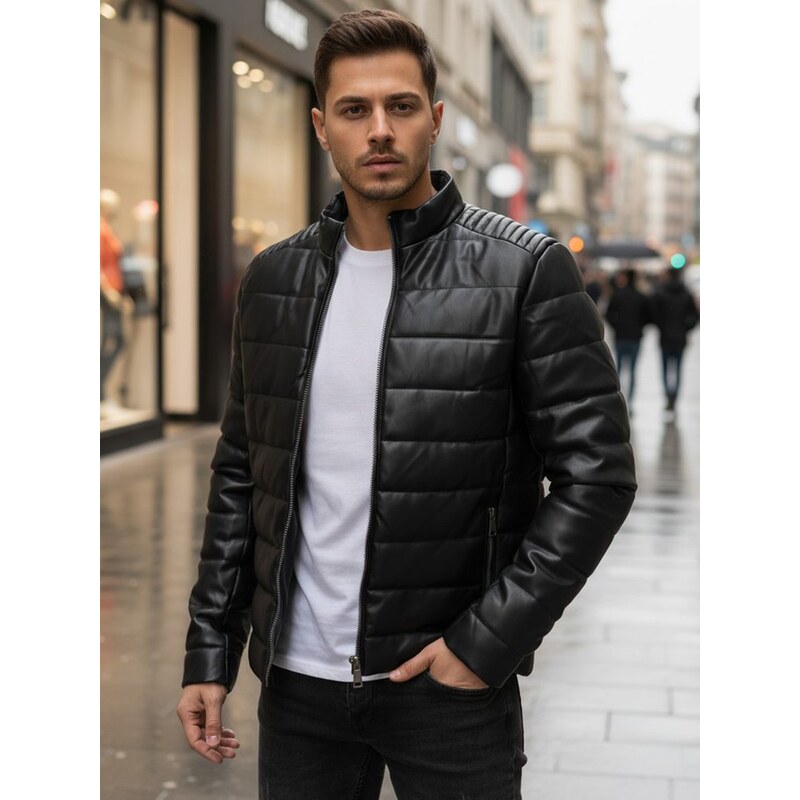 Dstreet Moderná kožená prešívaná bunda na zimu v čiernej farbe 66724739