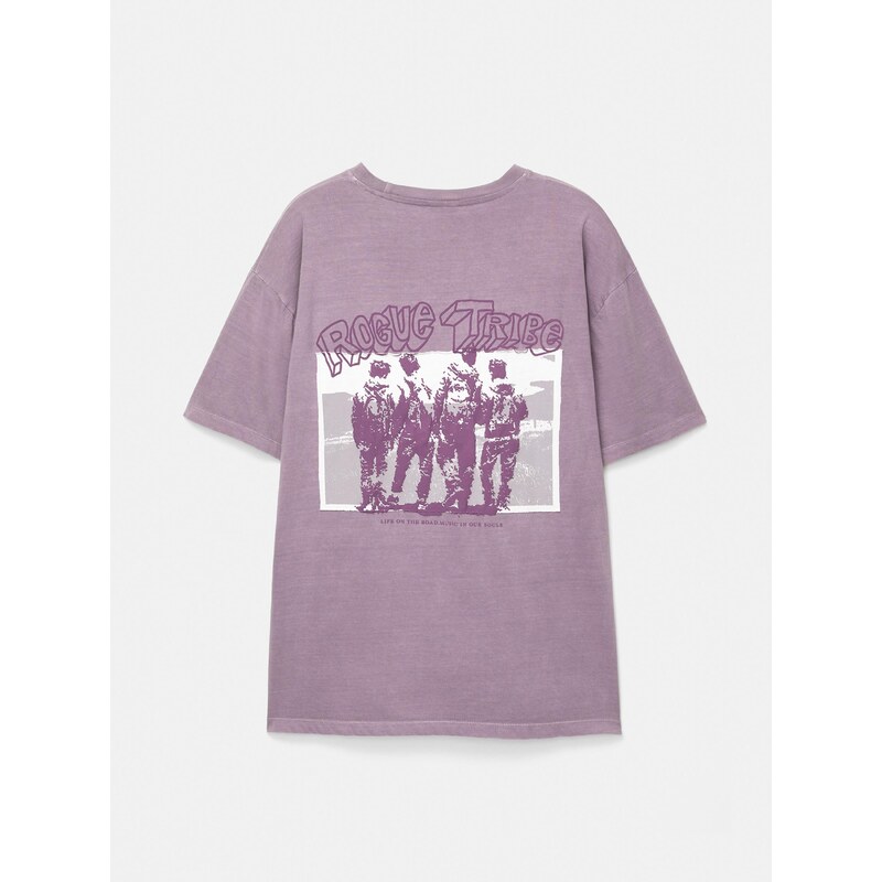 Pull&Bear Tričko Rogue Tribe sivá / svetlofialová / černicová / biela 65475120