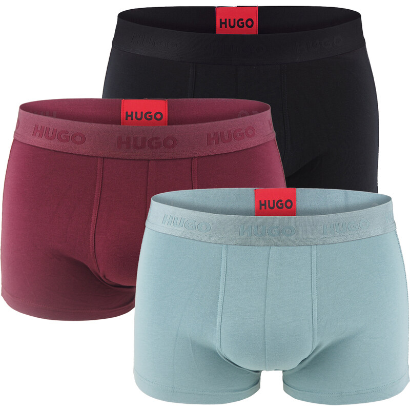 HUGO - boxerky 3PACK eco friendly cotton stretch red wine & saga blue 66725623