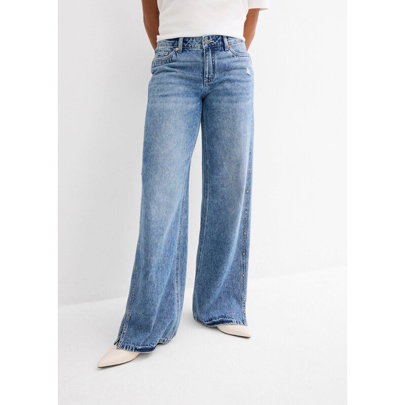 bonprix Voľné džínsy straight, stredná výška pásu, farba modrá 63478018