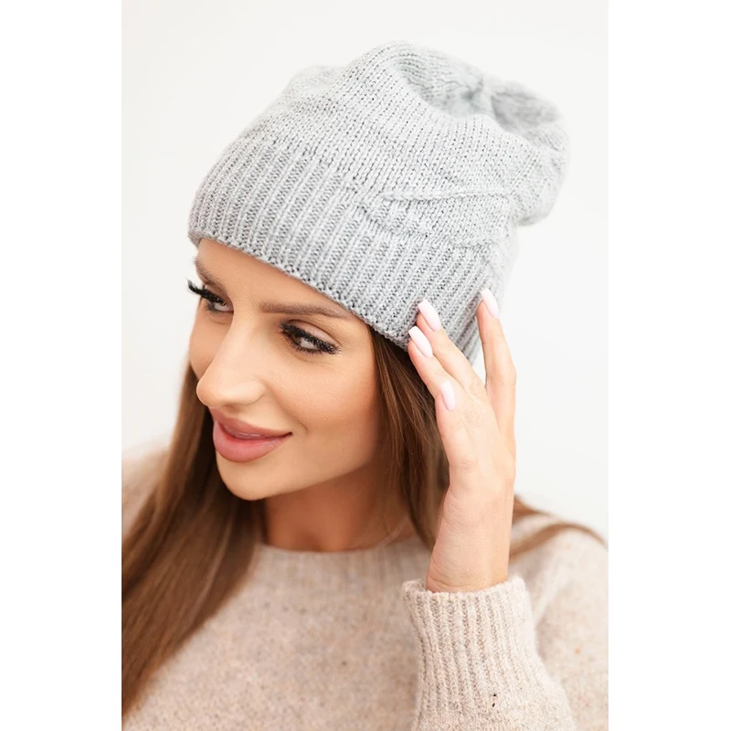 Kesi Dámska zimná čiapka z vlny s pruhovaným vzorom K471 šedá 66728144