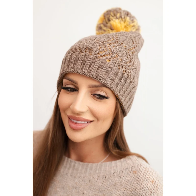 Kesi Dámska zimná čiapka s brmbolcom K467 mocha 66737598