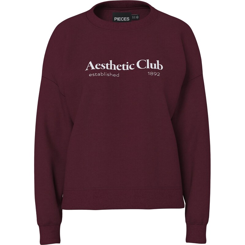 PIECES Mikina PCRisso vínovo červená / biela 66738728