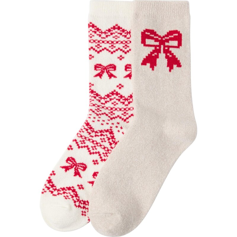 Lindex Ponožky Fair Isle krémová / červená / šedobiela 66738920