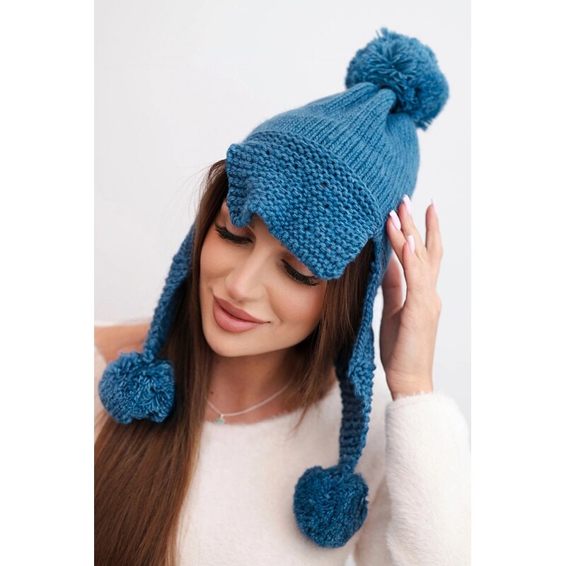 Kesi Dámska zimná čiapka s vlnou, s šiltom a pomponmi K475 džínová 66704663